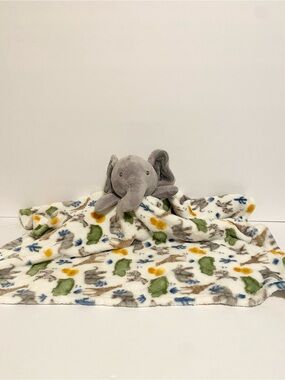 Modern Baby Elephant Lovey Zoo Animal Oversize Large Security Blanket White 22”